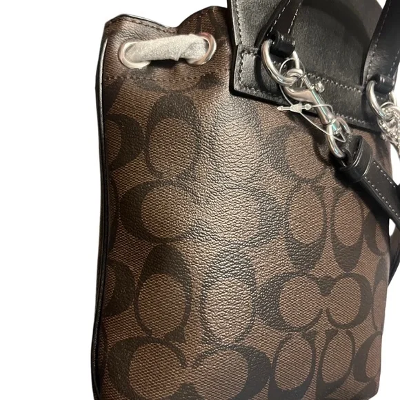 Coach Black Backpack with Signature Design and Drawstring Closure - Picture 3 of 11